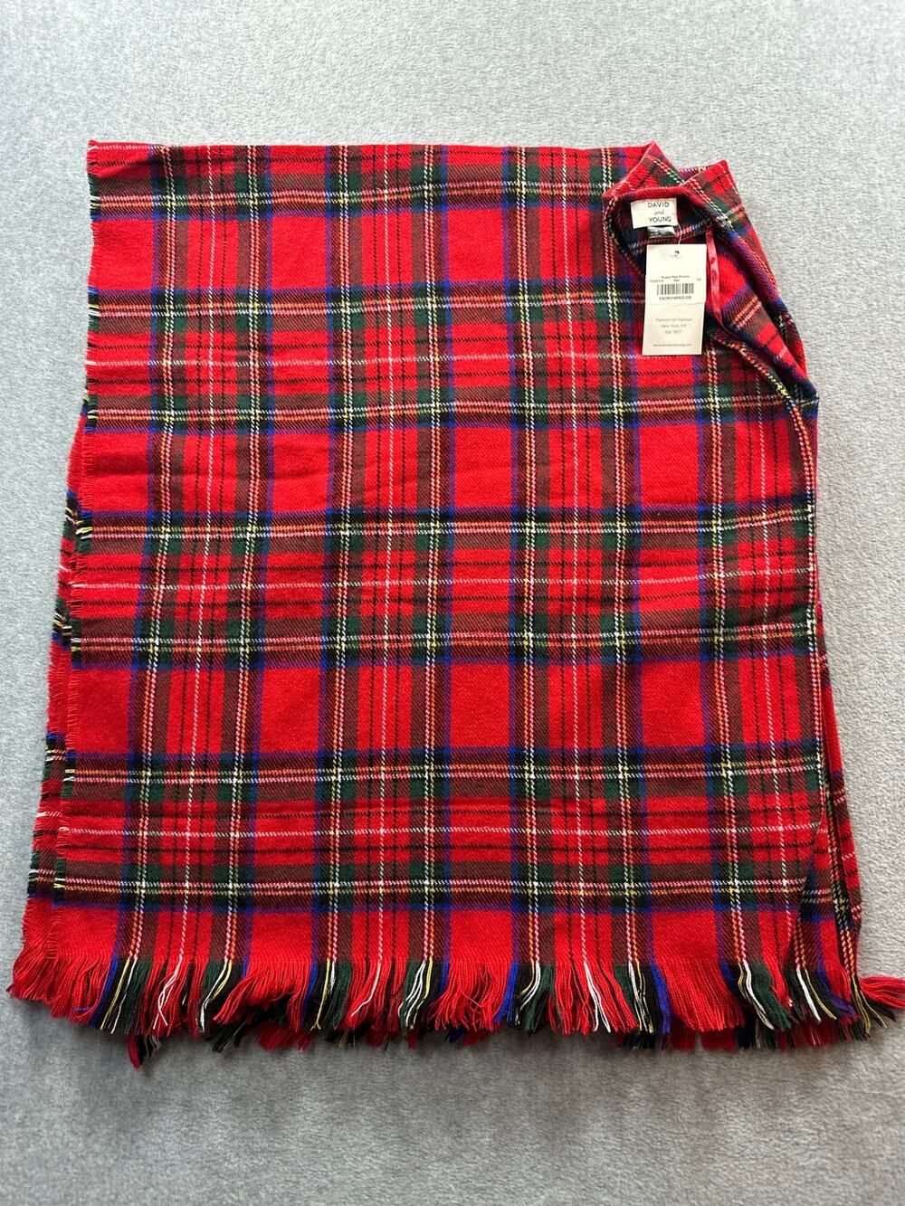 David & Young Red Plaid Tartan Shawl Cabincore Wrap NWT